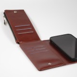 Fourre iPhone 14 Pro - Etui portefeuille luxueux et sophistiqué en cuir avec aimant et compartiment à monnaie - Brun