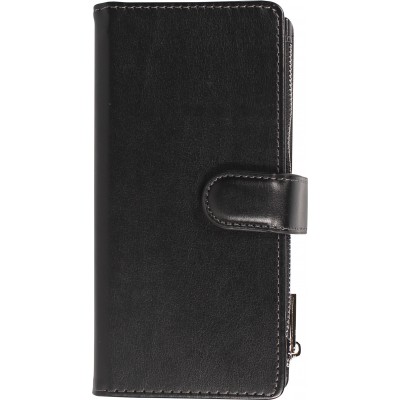 iPhone 14 Pro Max Case Hülle - Brieftaschen-Hülle luxuriös und raffiniert mit Magnet Verschluss & Münz- und Kartenfach  - Schwarz