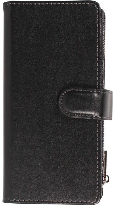 Fourre iPhone 14 Pro Max - Etui portefeuille luxueux et sophistiqué en cuir avec aimant et compartiment à monnaie - Noir