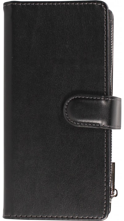 Fourre iPhone 15 Pro - Etui portefeuille luxueux et sophistiqué en cuir avec aimant et compartiment à monnaie - Noir