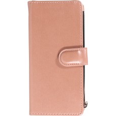 Fourre iPhone 15 Pro - Etui portefeuille luxueux et sophistiqué en cuir avec aimant et compartiment à monnaie - Rose