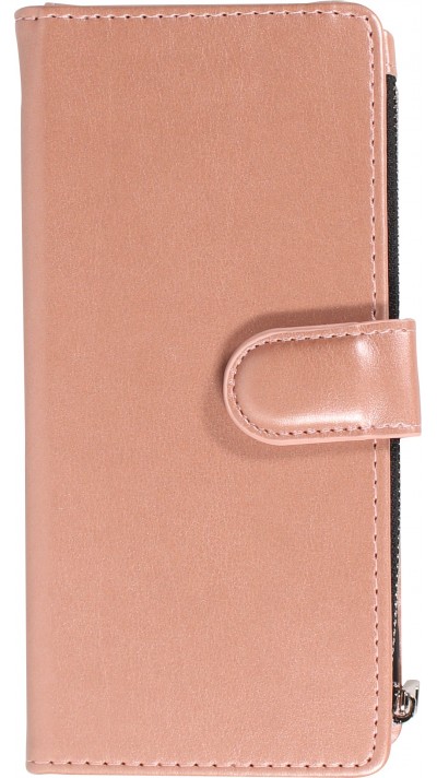 Fourre iPhone 14 Pro - Etui portefeuille luxueux et sophistiqué en cuir avec aimant et compartiment à monnaie - Rose