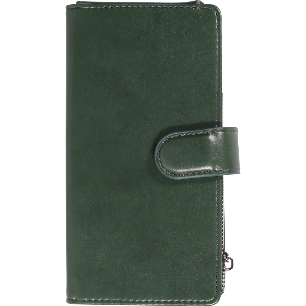 Fourre iPhone 15 Pro - Etui portefeuille luxueux et sophistiqué en cuir avec aimant et compartiment à monnaie - Vert