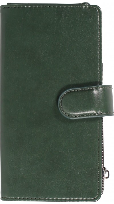 Fourre iPhone 15 Pro Max - Etui portefeuille luxueux et sophistiqué en cuir avec aimant et compartiment à monnaie - Vert