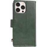 Fourre iPhone 15 Pro - Etui portefeuille luxueux et sophistiqué en cuir avec aimant et compartiment à monnaie - Vert