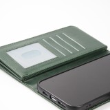 Fourre iPhone 15 Pro - Etui portefeuille luxueux et sophistiqué en cuir avec aimant et compartiment à monnaie - Vert