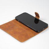 iPhone 14 Pro Case Hülle - 3D Flip Kunstleder Auge des Tigers - Braun
