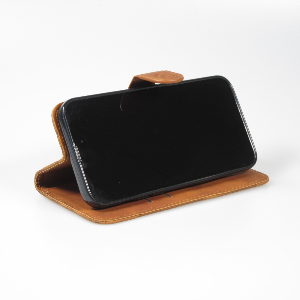 iPhone 15 Pro Max Case Hülle - 3D Flip Kunstleder Auge des Tigers - Braun