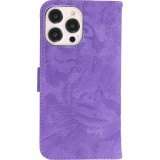 iPhone 15 Pro Max Case Hülle - 3D Flip Kunstleder Auge des Tigers - Violett