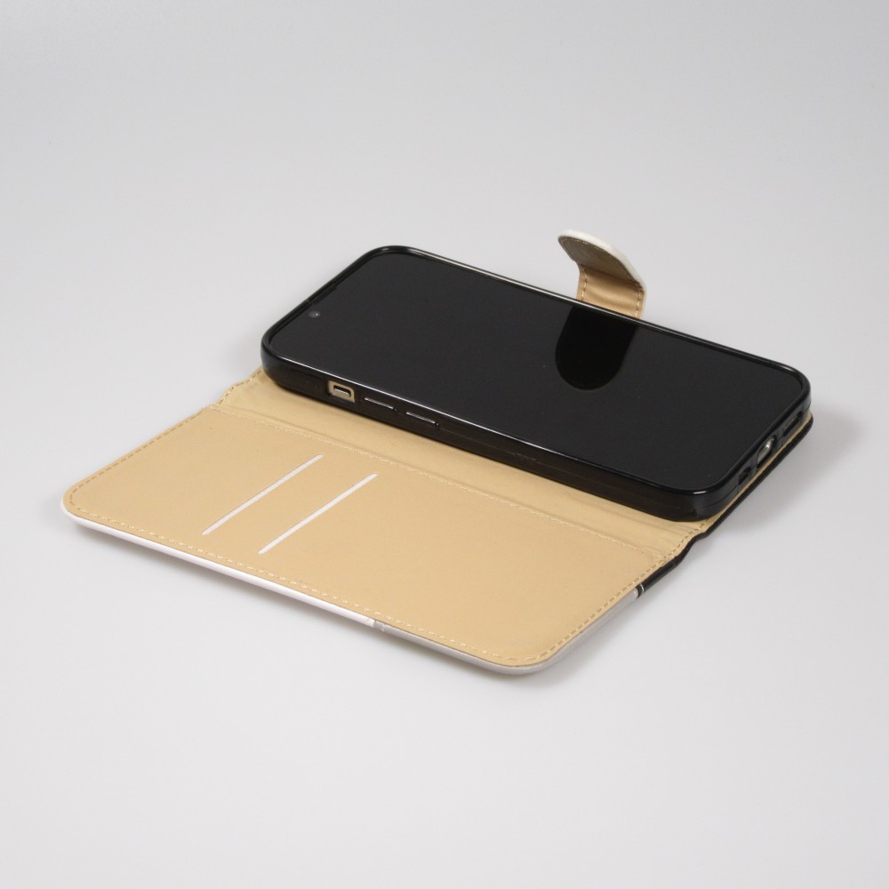 Fourre iPhone 14 Pro Max - Flip Géometrique - Noir & blanc