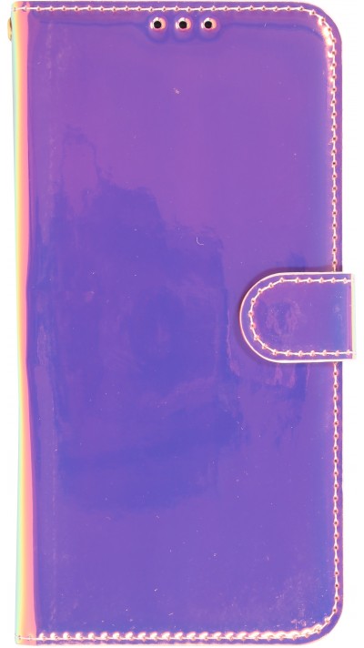 Fourre iPhone 14 Pro Max - Flip lisse brillant couleur magique avec dragonne - Purple Sunset