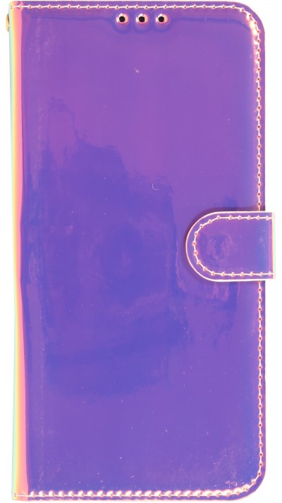 Fourre iPhone 14 Pro Max - Flip lisse brillant couleur magique avec dragonne - Purple Sunset