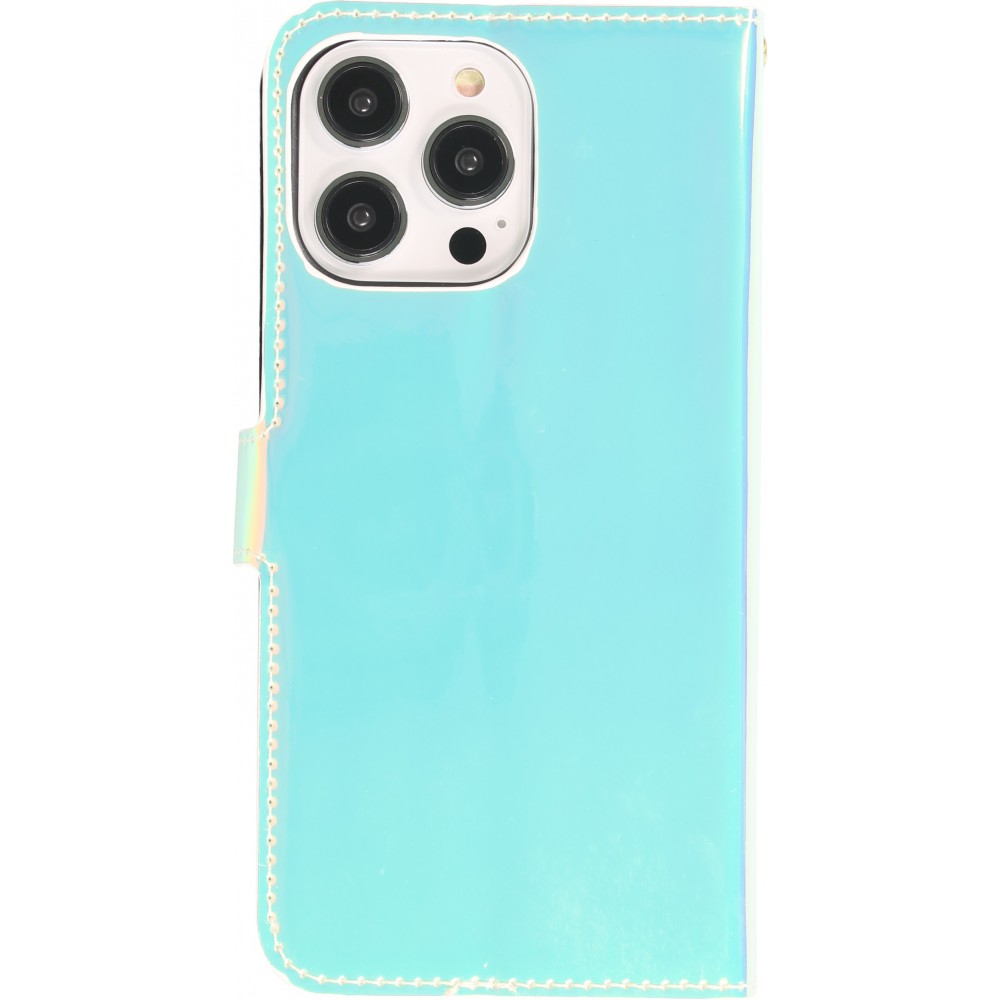 iPhone 14 Pro Max Case Hülle - Flip Glatt brilliant glänzend magische Farbe mit Schlaufe - Blue Lagoon