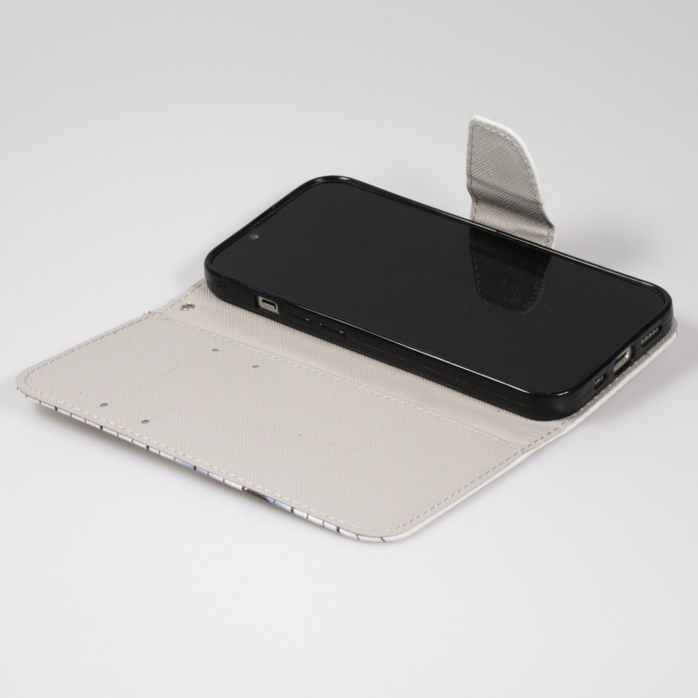 Fourre iPhone 14 Pro Max - Premium Wallet flip fermeture magnétique et porte-carte - chien arrêté - Blanc