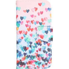 Fourre iPhone 14 Pro Max - Premium Wallet flip fermeture magnétique et porte-carte - petits cœurs colorés - Rose