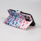 Fourre iPhone 14 Pro Max - Premium Wallet flip fermeture magnétique et porte-carte - petits cœurs colorés - Rose
