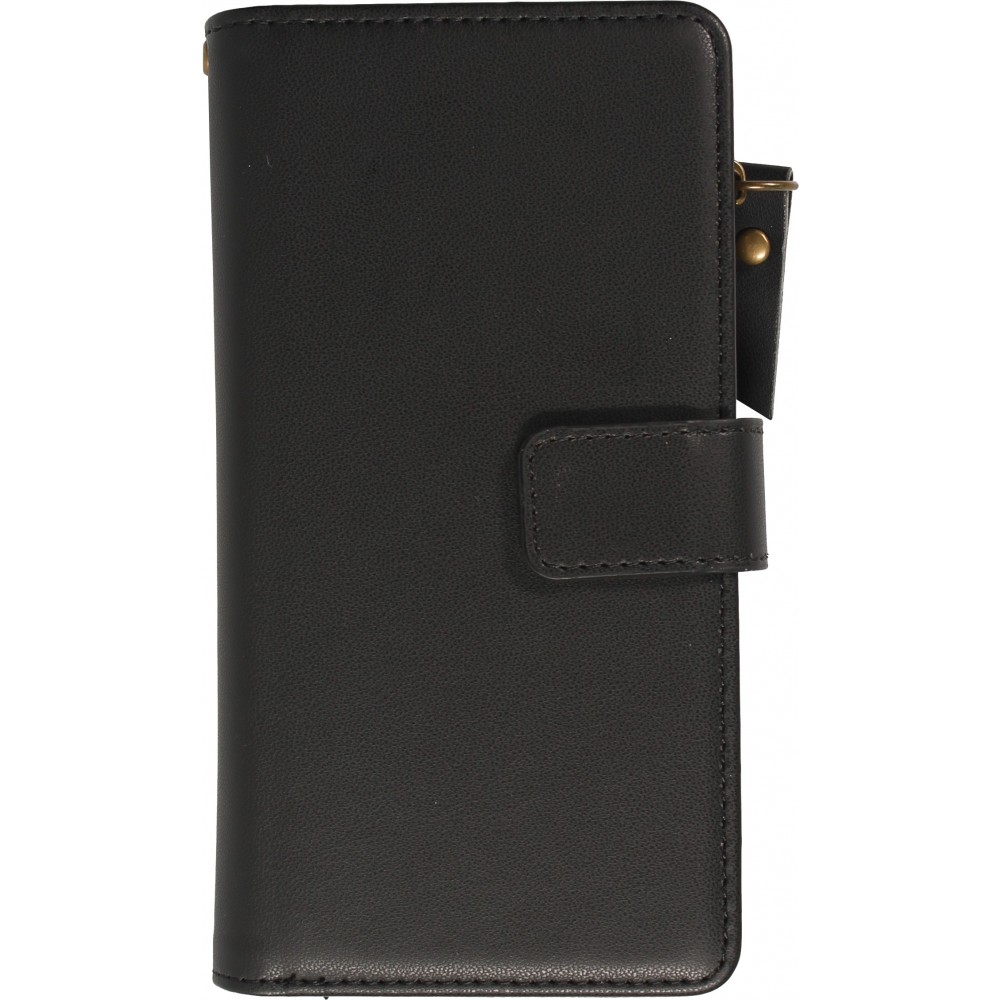 iPhone 15 Case Hülle - Brieftaschen-Hülle luxuriös und raffiniert mit Magnet Verschluss & Münz- und Kartenfach  - Schwarz
