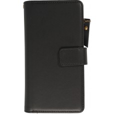 iPhone 15 Case Hülle - Brieftaschen-Hülle luxuriös und raffiniert mit Magnet Verschluss & Münz- und Kartenfach  - Schwarz