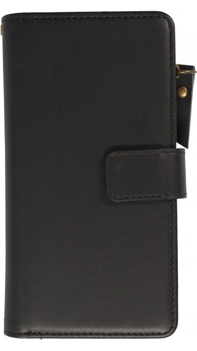 Fourre iPhone 15 - Etui portefeuille luxueux et sophistiqué en cuir avec aimant et compartiment à monnaie - Noir