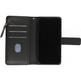 iPhone 15 Case Hülle - Brieftaschen-Hülle luxuriös und raffiniert mit Magnet Verschluss & Münz- und Kartenfach  - Schwarz