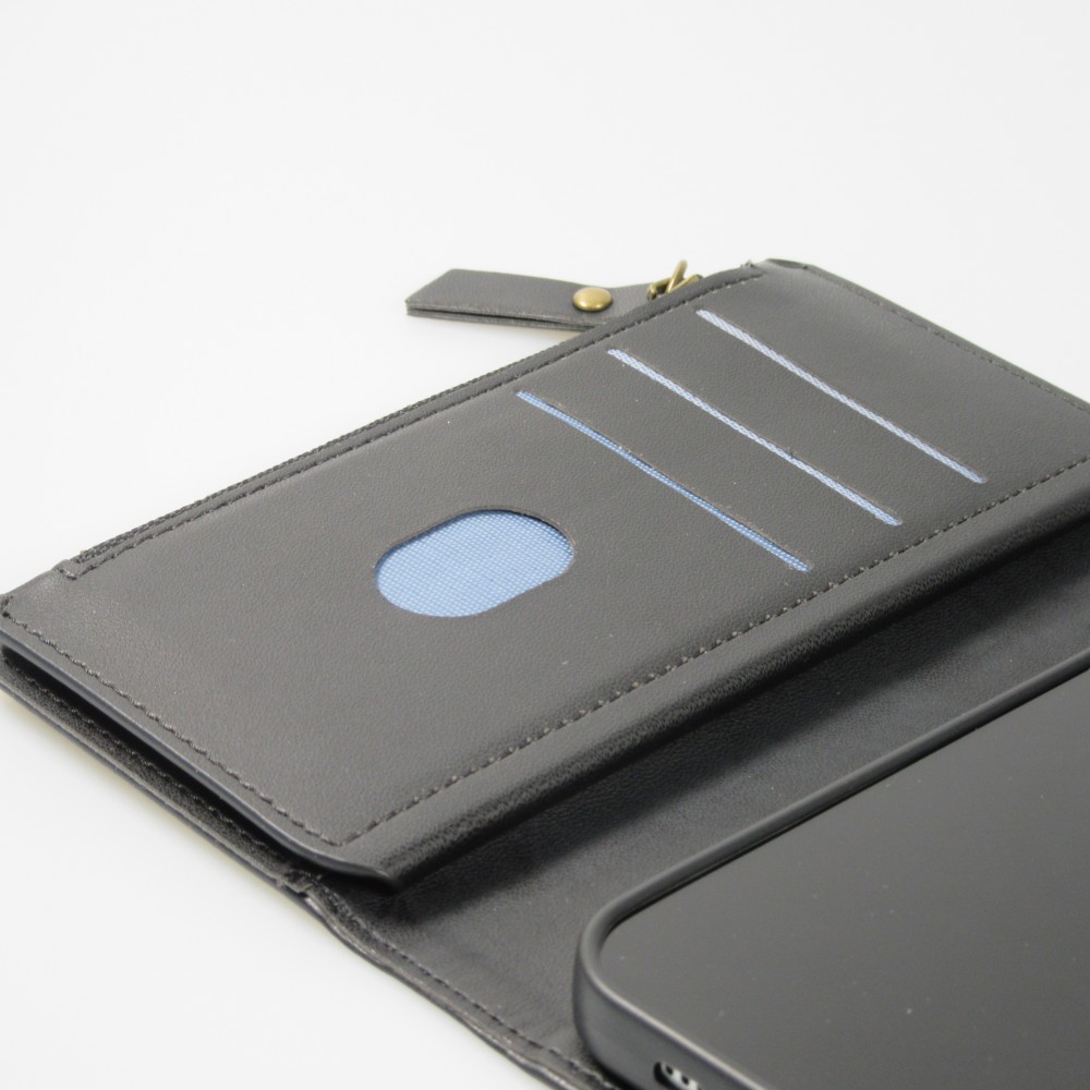 iPhone 15 Case Hülle - Brieftaschen-Hülle luxuriös und raffiniert mit Magnet Verschluss & Münz- und Kartenfach  - Schwarz