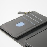 iPhone 15 Case Hülle - Brieftaschen-Hülle luxuriös und raffiniert mit Magnet Verschluss & Münz- und Kartenfach  - Schwarz