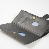iPhone 15 Case Hülle - Brieftaschen-Hülle luxuriös und raffiniert mit Magnet Verschluss & Münz- und Kartenfach  - Schwarz
