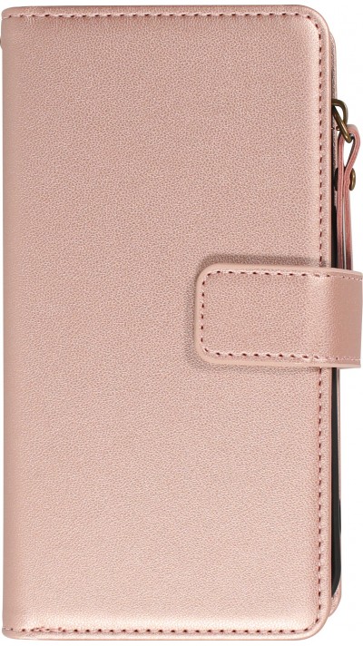 Fourre iPhone 15 - Etui portefeuille luxueux et sophistiqué en cuir avec aimant et compartiment à monnaie - Rose