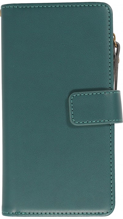 iPhone 15 Case Hülle - Brieftaschen-Hülle luxuriös und raffiniert mit Magnet Verschluss & Münz- und Kartenfach  - Grün