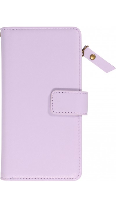 Fourre iPhone 15 - Etui portefeuille luxueux et sophistiqué en cuir avec aimant et compartiment à monnaie - Violet clair