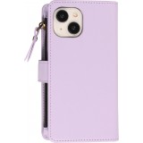 iPhone 15 Case Hülle - Brieftaschen-Hülle luxuriös und raffiniert mit Magnet Verschluss & Münz- und Kartenfach - Hellviolett