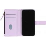 iPhone 15 Case Hülle - Brieftaschen-Hülle luxuriös und raffiniert mit Magnet Verschluss & Münz- und Kartenfach - Hellviolett