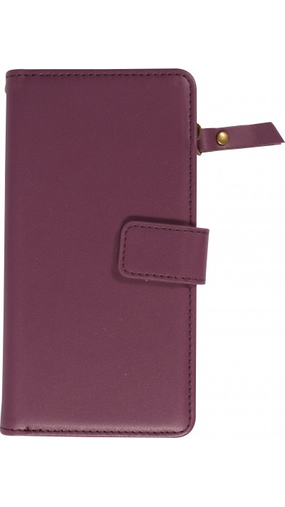 Fourre iPhone 15 - Etui portefeuille luxueux et sophistiqué en cuir avec aimant et compartiment à monnaie - Violet foncé