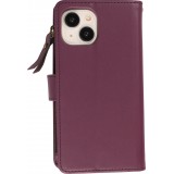 Fourre iPhone 15 - Etui portefeuille luxueux et sophistiqué en cuir avec aimant et compartiment à monnaie - Violet foncé