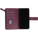 Fourre iPhone 15 - Etui portefeuille luxueux et sophistiqué en cuir avec aimant et compartiment à monnaie - Violet foncé