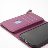 Fourre iPhone 15 - Etui portefeuille luxueux et sophistiqué en cuir avec aimant et compartiment à monnaie - Violet foncé