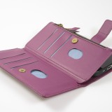 Fourre iPhone 15 - Etui portefeuille luxueux et sophistiqué en cuir avec aimant et compartiment à monnaie - Violet foncé
