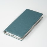 Fourre iPhone 15 - Flip 3D cuir grainé véritable de vache - Bleu