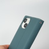 Fourre iPhone 15 - Flip 3D cuir grainé véritable de vache - Bleu