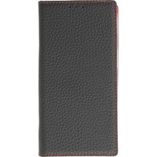 Fourre iPhone 15 - Flip 3D cuir grain&eacute; v&eacute;ritable de vache - Noir/rouge