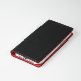 Fourre iPhone 15 - Flip 3D cuir grain&eacute; v&eacute;ritable de vache - Noir/rouge