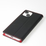 Fourre iPhone 15 - Flip 3D cuir grain&eacute; v&eacute;ritable de vache - Noir/rouge
