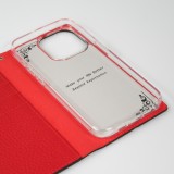Fourre iPhone 15 - Flip 3D cuir grain&eacute; v&eacute;ritable de vache - Noir/rouge