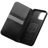 Fourre iPhone 15 - Flip Qialino cuir véritable - Noir mat