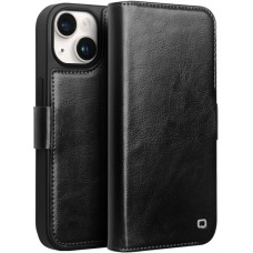 Fourre iPhone 14 Plus - Flip Qialino cuir véritable avec fermeture magnétique - Noir