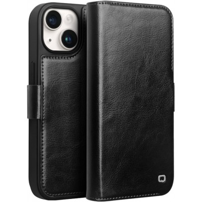 Fourre iPhone 14 - Flip Qialino cuir véritable avec fermeture magnétique - Noir