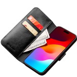 Fourre iPhone 14 Plus - Flip Qialino cuir véritable avec fermeture magnétique - Noir