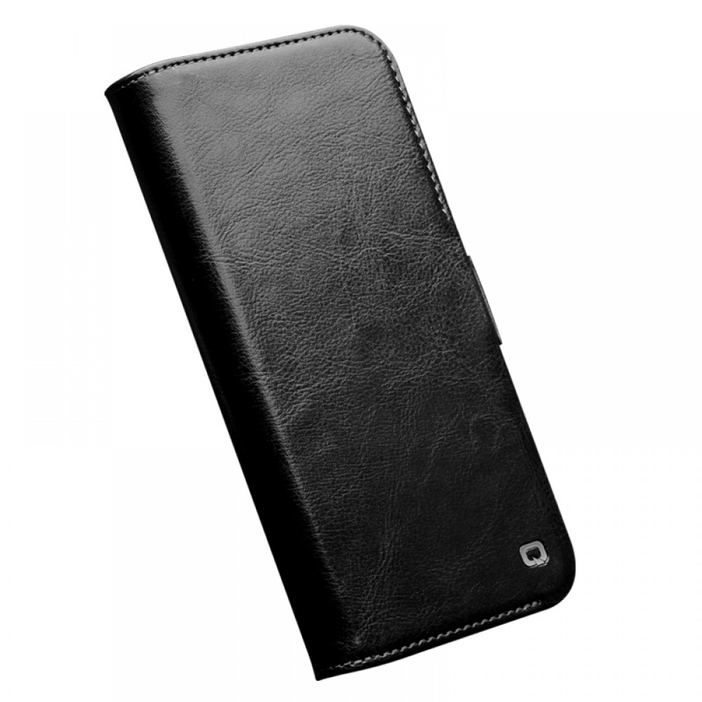 Fourre iPhone 15 - Flip Qialino cuir véritable avec fermeture magnétique - Noir