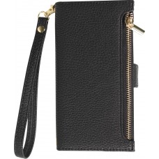 iPhone 15 Case Hülle - Flip Wallet aus veganem Leder mit Brieftasche und Magnetverschluss - Schwarz