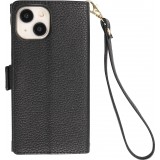 iPhone 15 Case Hülle - Flip Wallet aus veganem Leder mit Brieftasche und Magnetverschluss - Schwarz